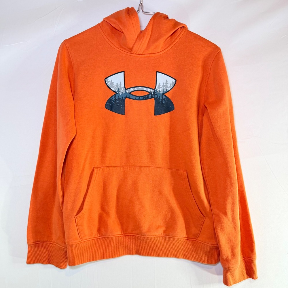 Under Armour Kids Orange Forest Logo‎ Graphic Pullover Hoodie Sweatshirt YLG